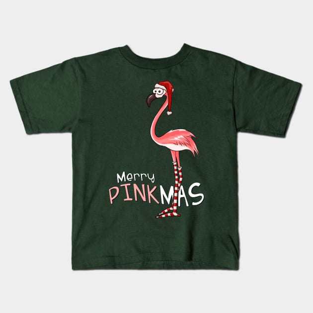 Merry Pinkmas Christmas Flamingo in Santa Costume Kids T-Shirt by SkizzenMonster